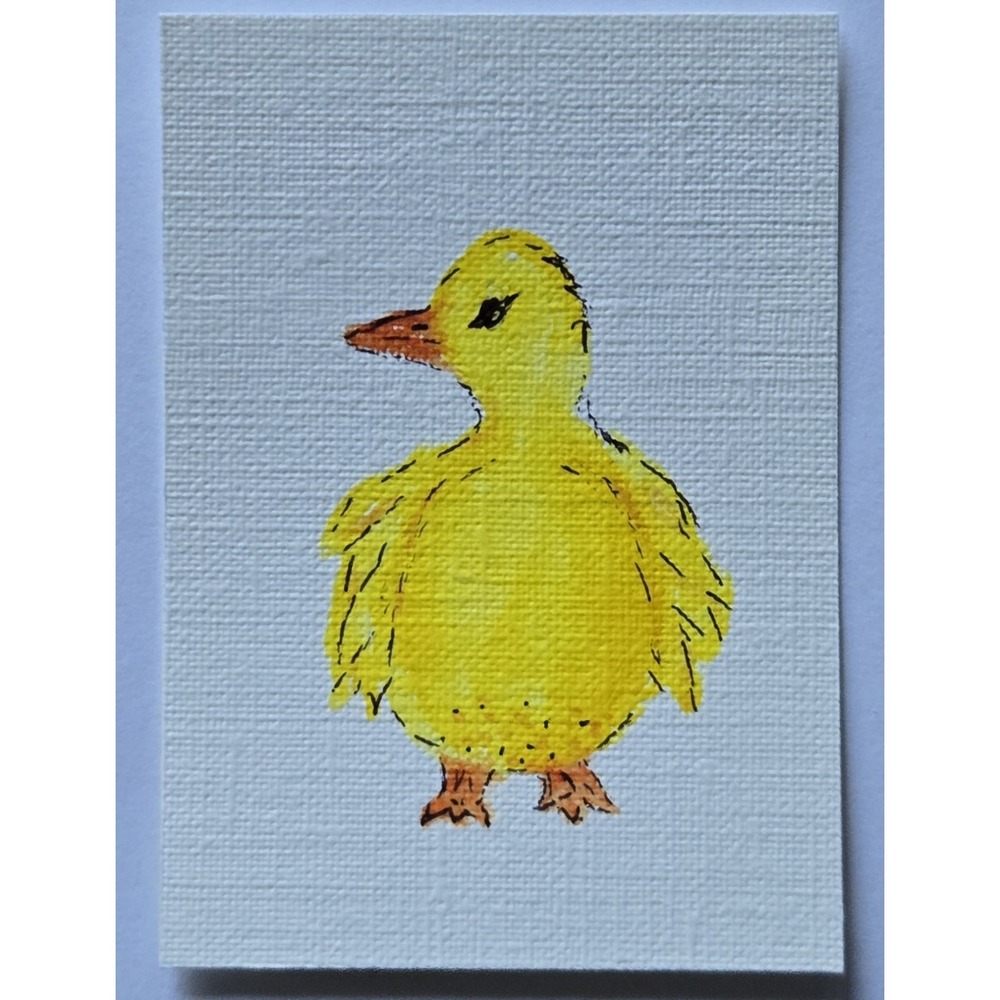 ACEO Original Art Yellow Duck Acrylic and Ink Painting
